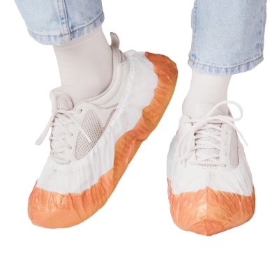 Бахилы 3,5 г/пара, с двойной подошвой, бело-оранжевые, 500 пар