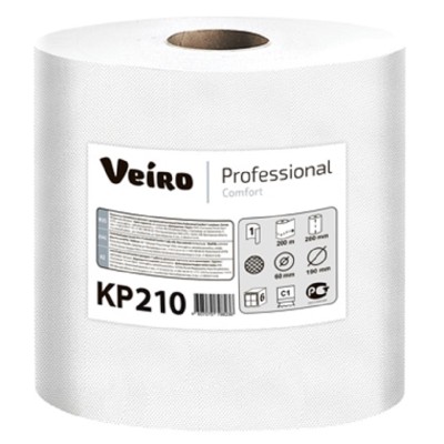 Полотенца бумажные Veiro Professional Comfort 200м, с центральной вытяжкой, 1-слой, в рулоне, белые (KP210)