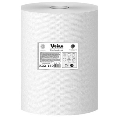 Полотенца бумажные Veiro Professional Lite 150м, 2-слоя, в рулонах на втулке, белые (K32-150)