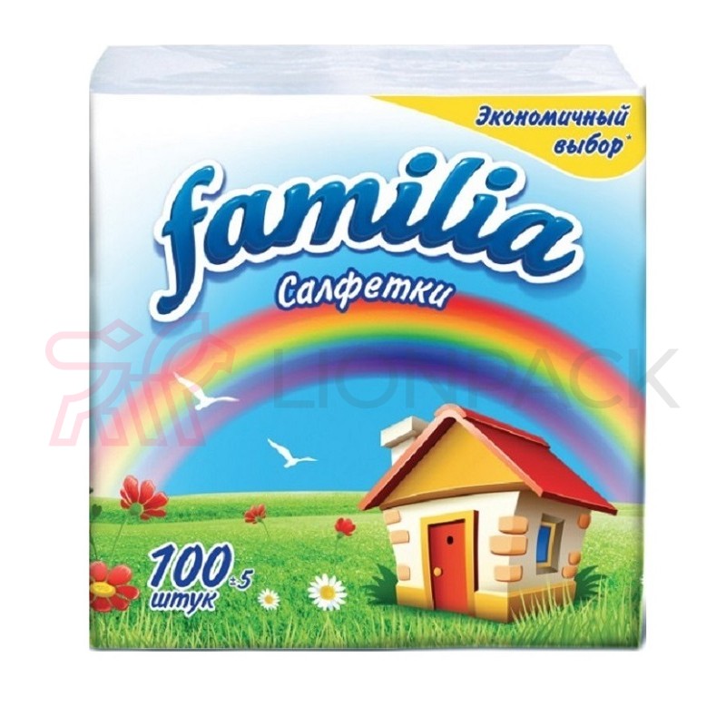 Салфетки бумажные Familia 24x23 см, белые, 100 шт Салфетки бумажные Familia 24x23 см, белые, 100 шт