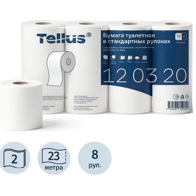 Туалетная бумага Tork/Tellus для диспенсера Т4, 8 рулонов, 2-слоя, белая (120320)