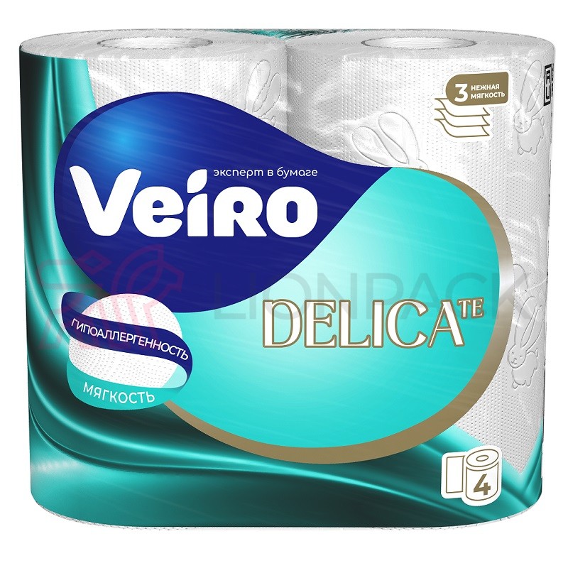 Туалетная бумага Veiro Delicate, 4 рулона, 3 слоя, белая Туалетная бумага Veiro Delicate, 4 рулона, 3 слоя, белая