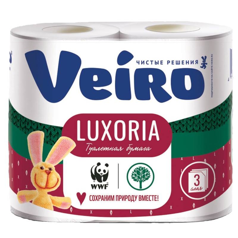 Туалетная бумага Veiro Luxoria,  4 рулона, 3 слоя, белая
