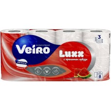 Туалетная бумага VEIRO LUXX 8 рулонов, 3-слоя, арбуз, белая (С28)