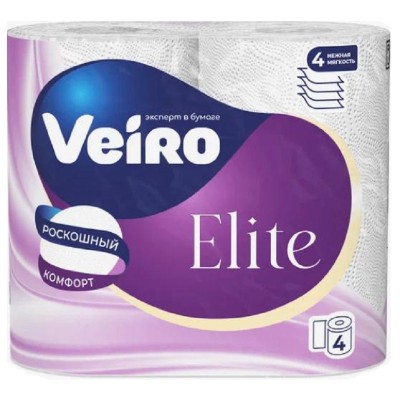 Туалетная бумага Veiro Elite Extra 4 рулона, 4-слоя, белая