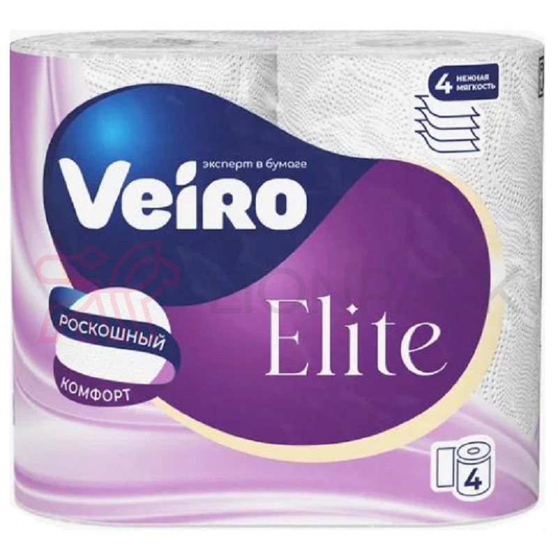 Туалетная бумага Veiro Elite Extra 4 рулона, 4-слоя, белая Туалетная бумага Veiro Elite Extra 4 рулона, 4-слоя, белая