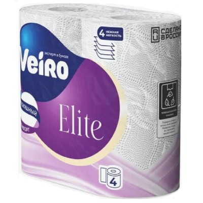 Туалетная бумага Veiro Elite 4 рулона, 4-слоя, белая