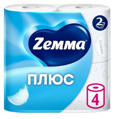 Туалетная бумага Zewa/Zemma Плюс 4 рулона, 2-слоя, белая