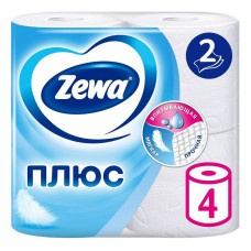 Туалетная бумага ZEWA Плюс 4 рулона, 2-слоя, белая