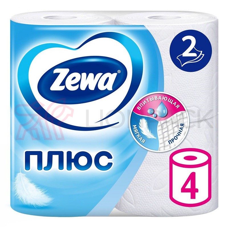 Туалетная бумага ZEWA Плюс 4 рулона, 2-слоя, белая Туалетная бумага ZEWA Плюс 4 рулона, 2-слоя, белая