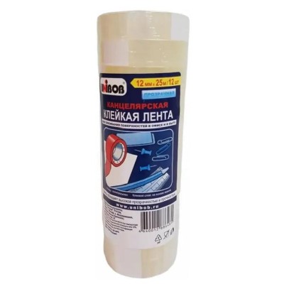 Клейкая лента канцелярская (скотч) 12 мм х 25 м, 35 мкм, прозрачная