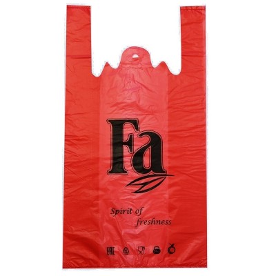 Пакет майка Fa 30+16х57 см, красный, 25 мкм, ПНД, 100 шт