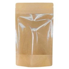 Пакет бумажный Дой-пак 135×225 (35+35) крафт с окном 140 мм с замком zip-lock, 100 шт