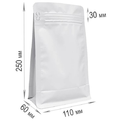 Пакет восьмишовный 110х250х60 мм, матовый с клапаном, белый