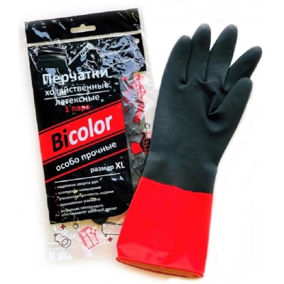 Перчатки хозяйственные Bi-Color XL, особо прочные, черно-красные