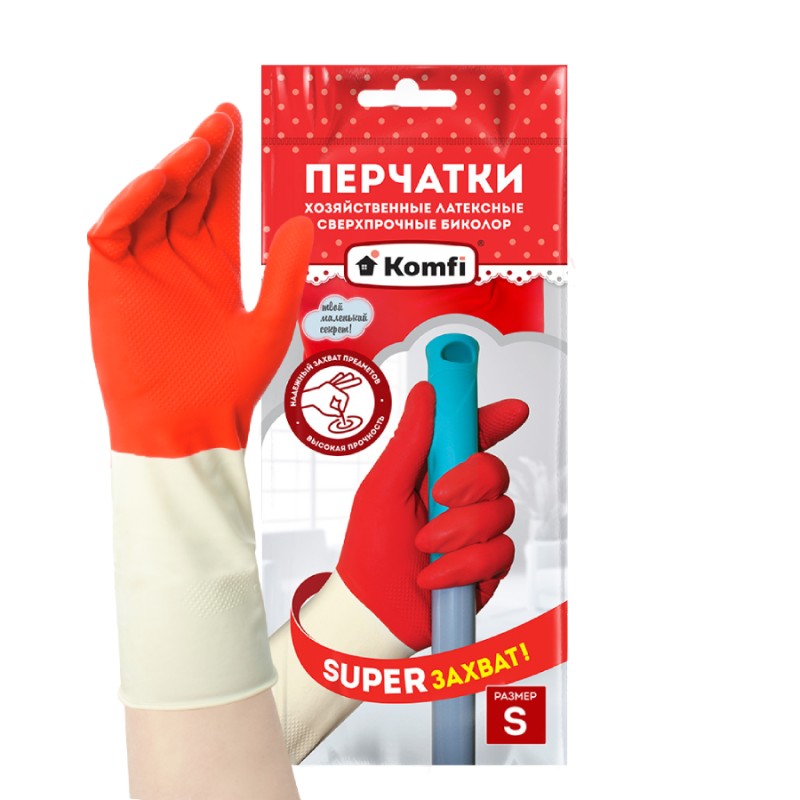 Перчатки хозяйственные Bicolor M, сверхпрочные, красно-белые Перчатки хозяйственные Bicolor M, сверхпрочные, красно-белые