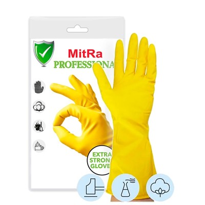 Перчатки латексные MitRa Professional КЩС тип-2, L, с х/б напылением, желтые