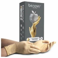 Перчатки латексные Benovy M, опудренные, бежевые, 50 пар