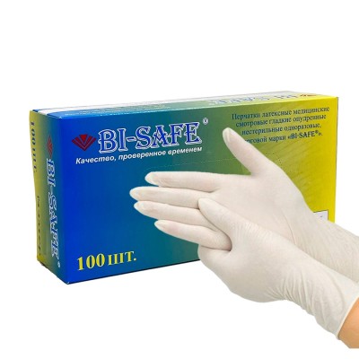 Перчатки латексные Bi-Safe L, опудренные, бежевые, 50 пар