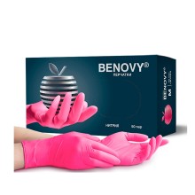 Перчатки нитриловые Benovy MultiColor S, фуксия, 50 пар