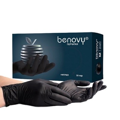 Перчатки нитриловые Benovy MultiColor L, черные, 50 пар