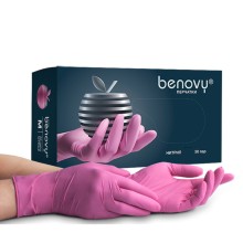 Перчатки нитриловые Benovy MultiColor S, розовые, 50 пар