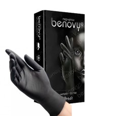Перчатки нитриловые Benovy M, черные, 50 пар