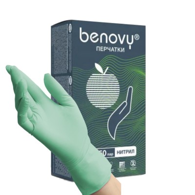 Перчатки нитриловые Benovy M, зеленые, 50 пар