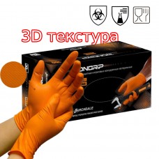 Перчатки нитриловые IRONGRIP XL, премиум с 3D текстурой, оранжевые, 50 пар