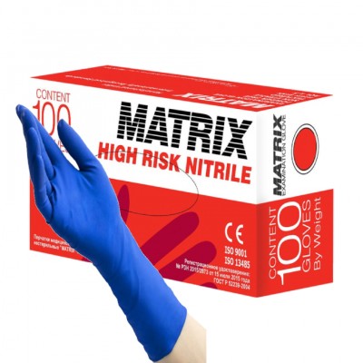 Перчатки нитриловые Matrix High Risk L, синие, 50 пар