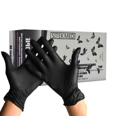 Перчатки нитриловые SitekMed S, черные, 50 пар