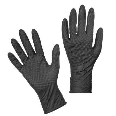 Перчатки нитриловые Foxy Glove Steel Grip XL, премиум с  3D текстурой, черные, 50 пар