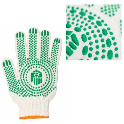 Перчатки трикотажные х/б с ПВХ, 10 класс, 5 нитей,  белые, 10 пар