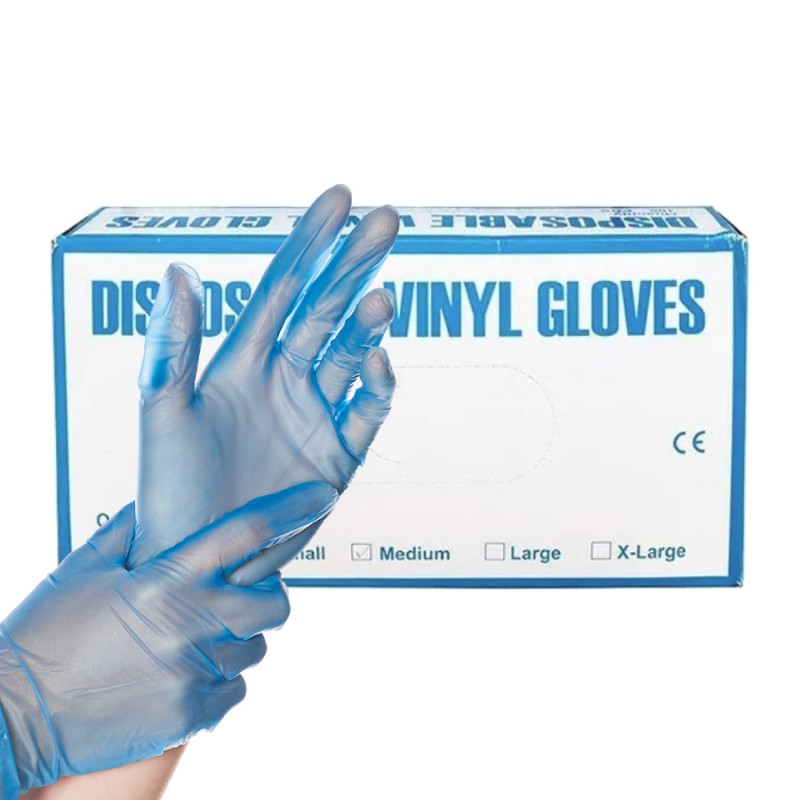 Перчатки виниловые Vinyl Gloves M, синие, неопудренные, 50 пар