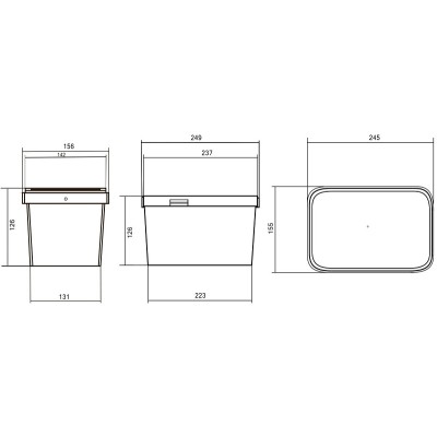 Ведро пластиковое с ручкой + крышка, с контролем вскрытия, 3300 мл (контейнер прямоугольный)