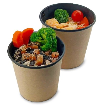 Контейнер бумажный суповой круглый 90 мм 300 мл "OSQ", крафт/черный, 30 шт