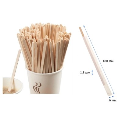 Размешиватель одноразовый деревянный 180х6х1,8, в индивидуальной упаковке, 250 шт