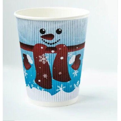 Стакан бумажный 360мл, "Снеговик" гофрированный, 25 шт, 2-слоя, D90 M