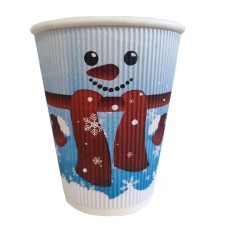 Стакан бумажный 360мл, "Снеговик" гофрированный, 25 шт, 2-слоя, D90 M