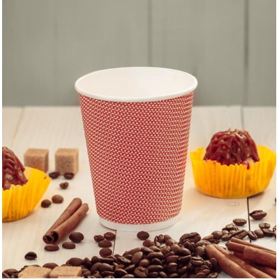 Стакан бумажный 360мл, красный 3D, 25шт, 3-слоя, D90 M