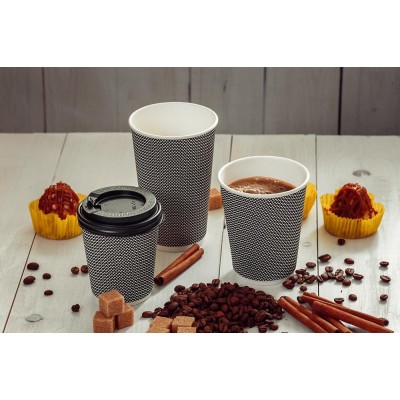 Стакан бумажный 360мл, черный 3D, 25шт, 3-слоя, D90 M