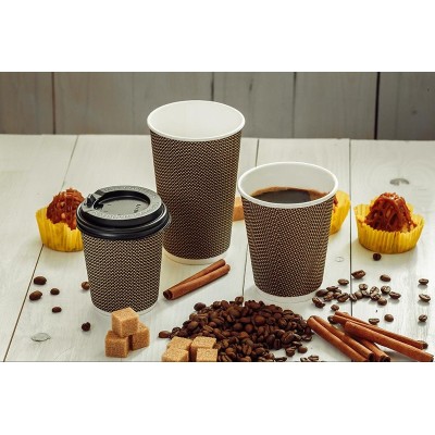 Стакан бумажный 480мл, коричневый 3D, 25шт, 3-слоя, D90 M