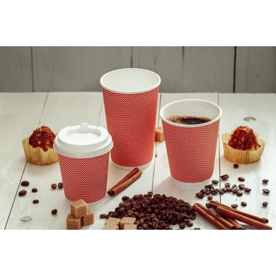 Стакан бумажный 360мл, красный 3D, 25шт, 3-слоя, D90 M