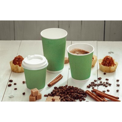 Стакан бумажный 360мл, зеленый 3D, 25шт, 3-слоя, D90 M