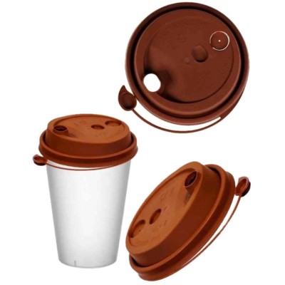 Крышка для стакана D80 пластиковая, с заглушкой, коричневая, 50 шт