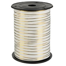 Лента декоративная  упаковочная 0,5 см, белая с золотой полосой, 250 м