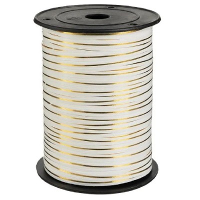 Лента декоративная  упаковочная 0,5 см, белая с золотой полосой, 250 м