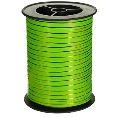 Лента декоративная  упаковочная 0,5 см, зеленая с золотой полосой, 250 м