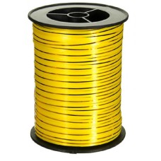 Лента декоративная  упаковочная 0,5 см, желтая с золотой полосой, 250 м