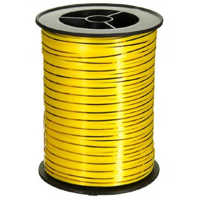 Лента декоративная  упаковочная 0,5 см, желтая с золотой полосой, 250 м